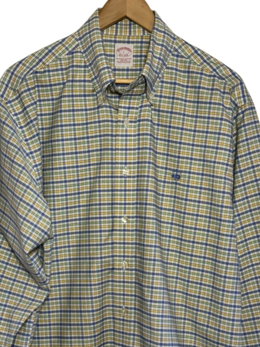 Brooks Brothers Supima Cotton Size Large Yellow Blue Plaid Button Down Shirt